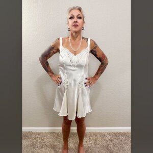 90s Victoria's Secret Chemise Ivory Bridal Lingerie Slip Dress Chiffon Vintage S